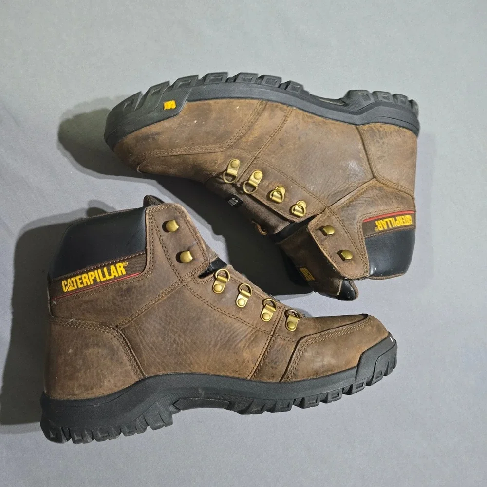 Caterpillar Steel Toe Work Boots Mens 14 Outline Brown Leather P90803